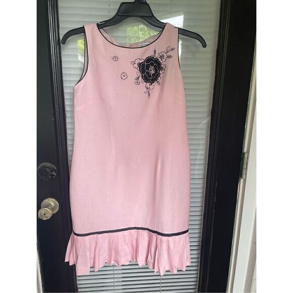 Jessica Howard Linen Blend Floral Pink/ Black Petite Size 10 Sleeveless Dress - Picture 10 of 10